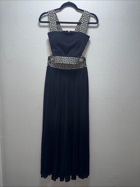 Black Maxi Dress with Cream Greek Key Accents